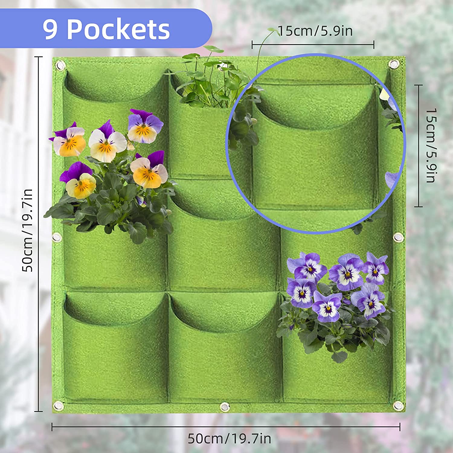 9 Pockets Vertical Wall Hanging Planter (Green)