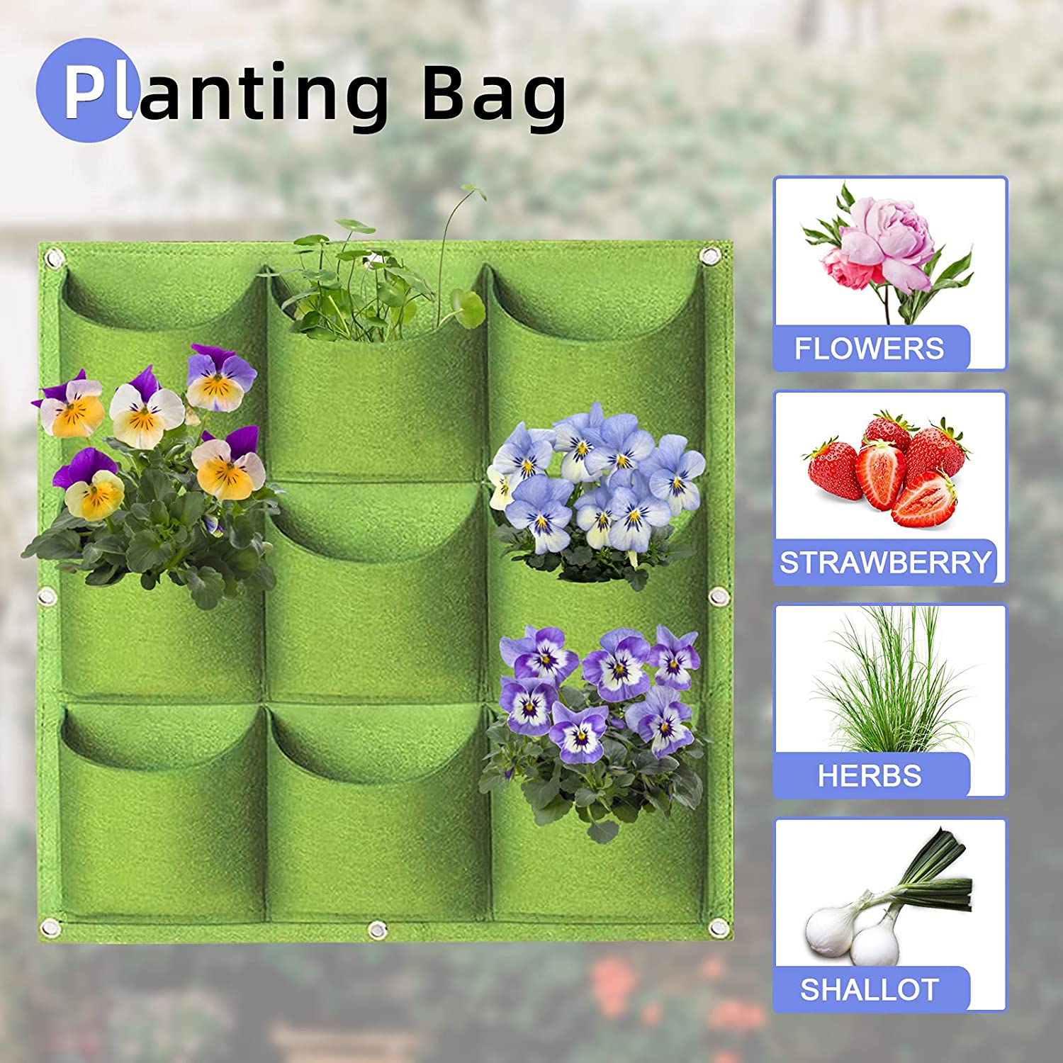 9 Pockets Vertical Wall Hanging Planter (Green)