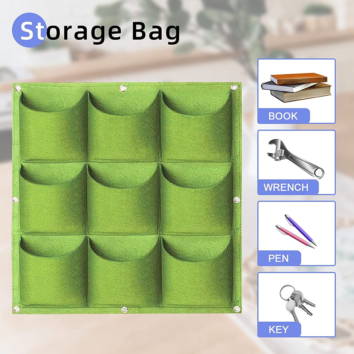 9 Pockets Vertical Wall Hanging Planter (Green)