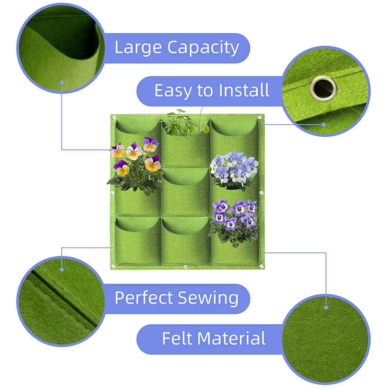 9 Pockets Vertical Wall Hanging Planter (Green)