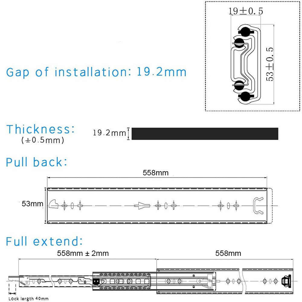22In Pair 150Kg Heavy Duty Drawer Slides Rails Runners Locking Ball