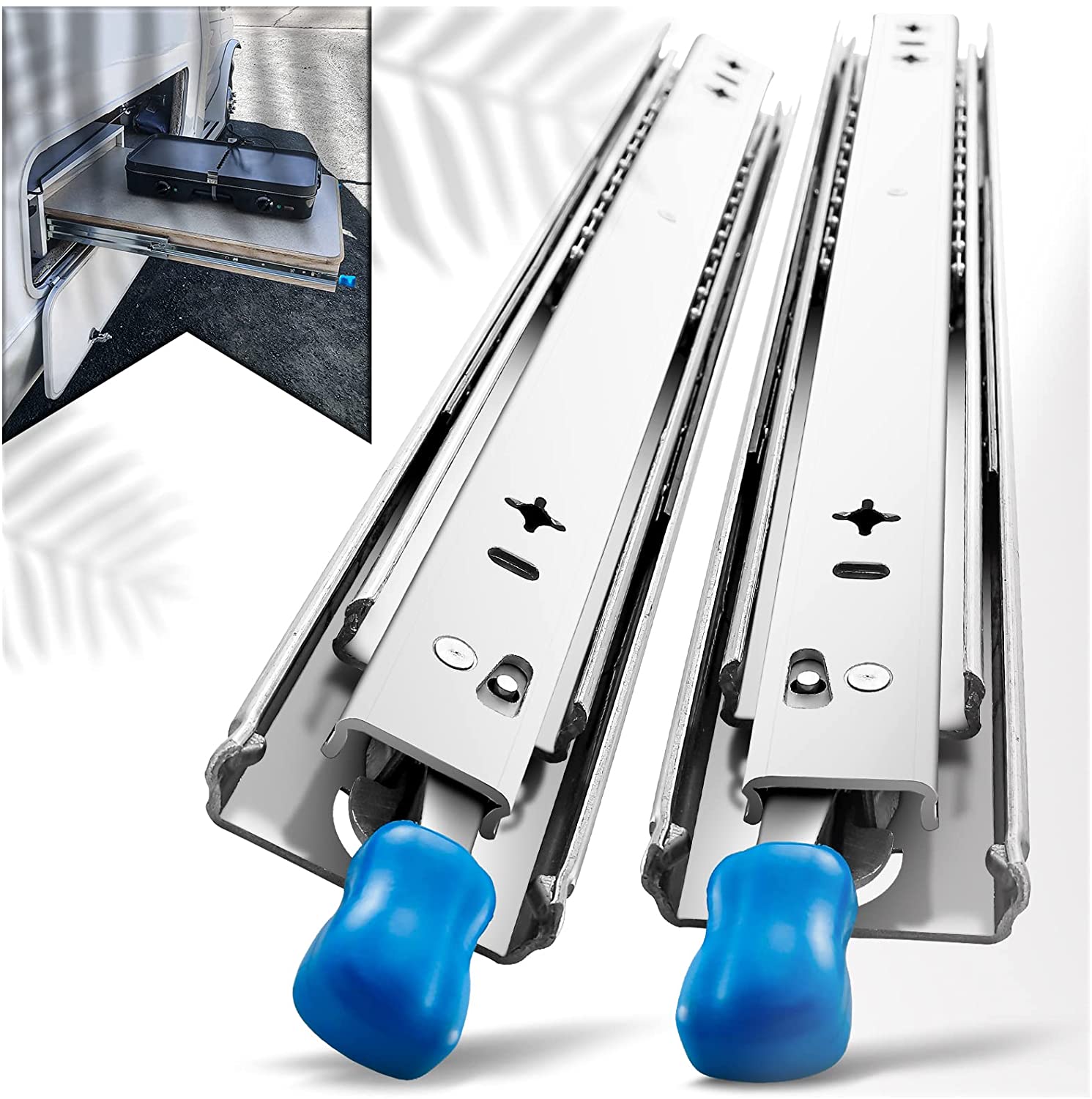 22In Pair 150Kg Heavy Duty Drawer Slides Rails Runners Locking Ball