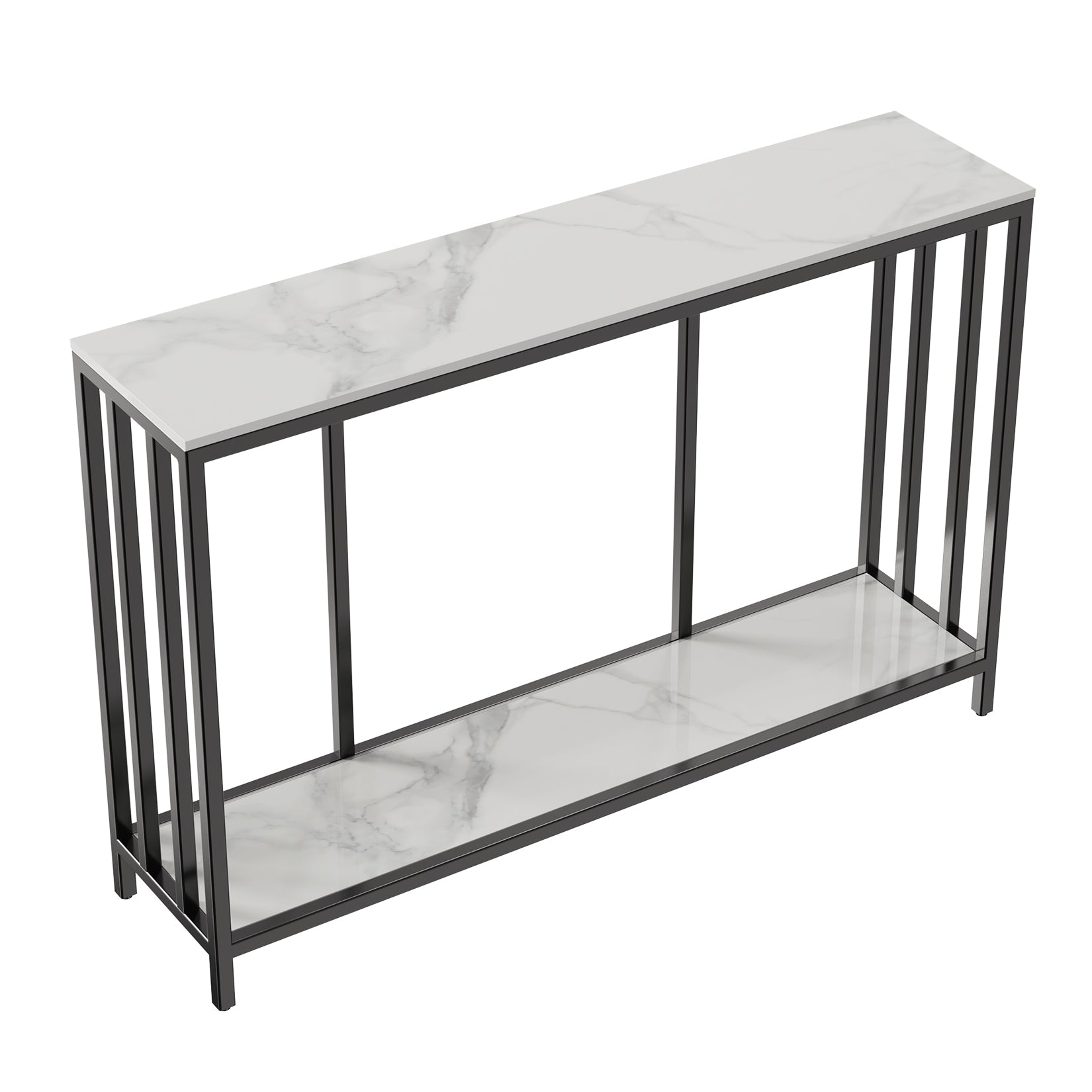 Bronte Dual Layer Marble Stone Console - White Marble Stone