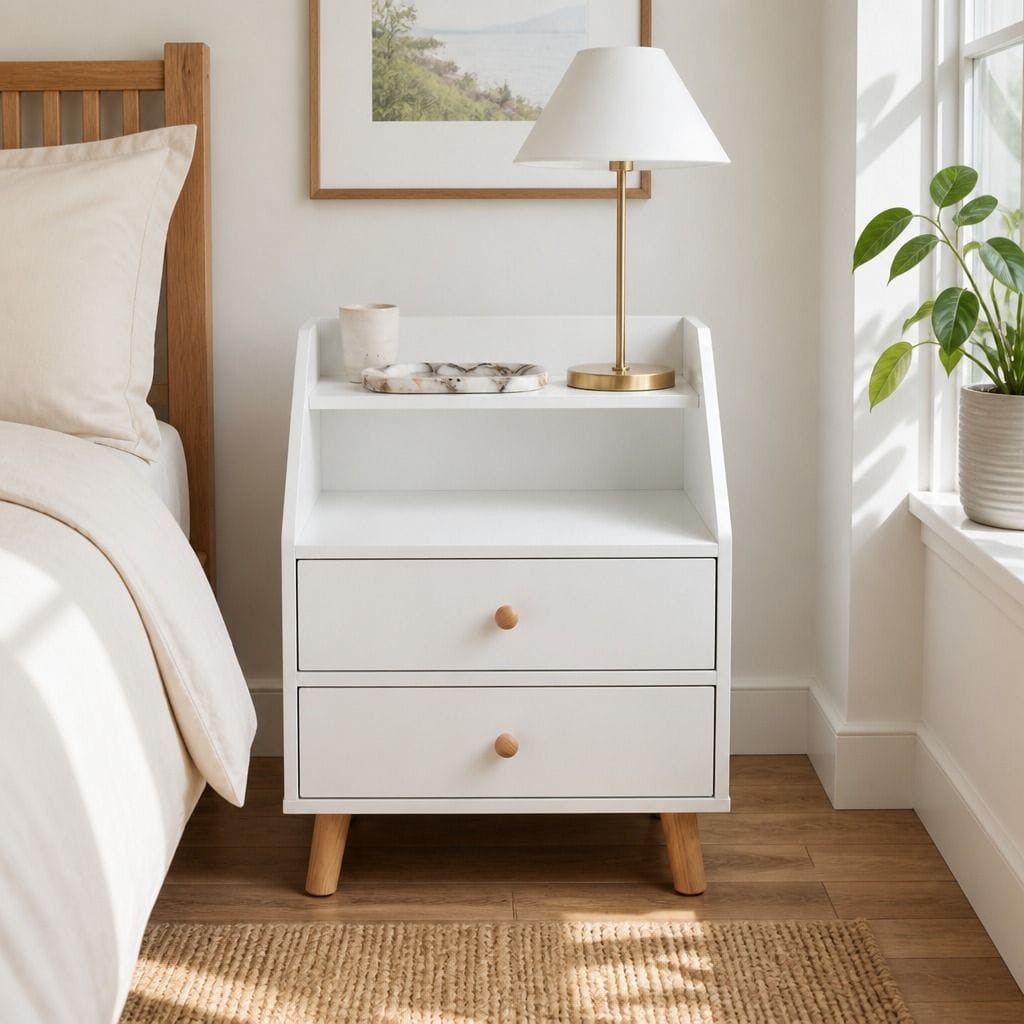 Bedside Table Warm White Drawers 47x39x61cm