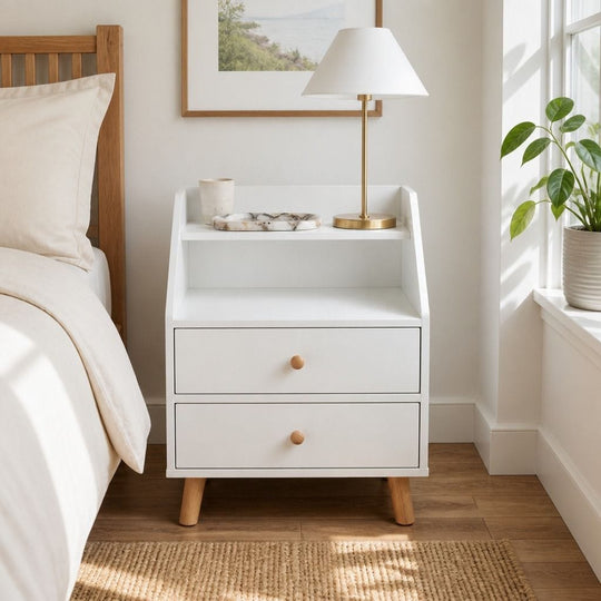 Bedside Table Warm White Drawers 47x39x61cm