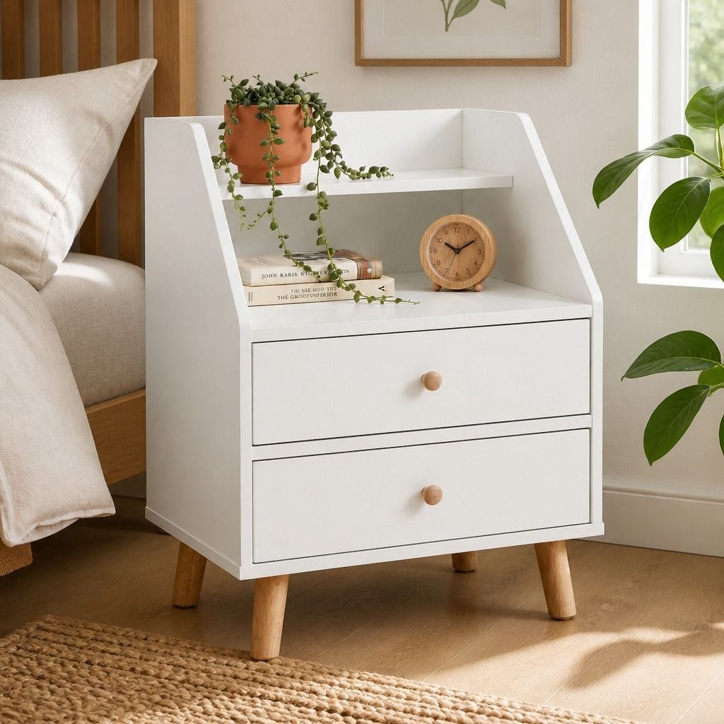 Bedside Table Warm White Drawers 47x39x61cm