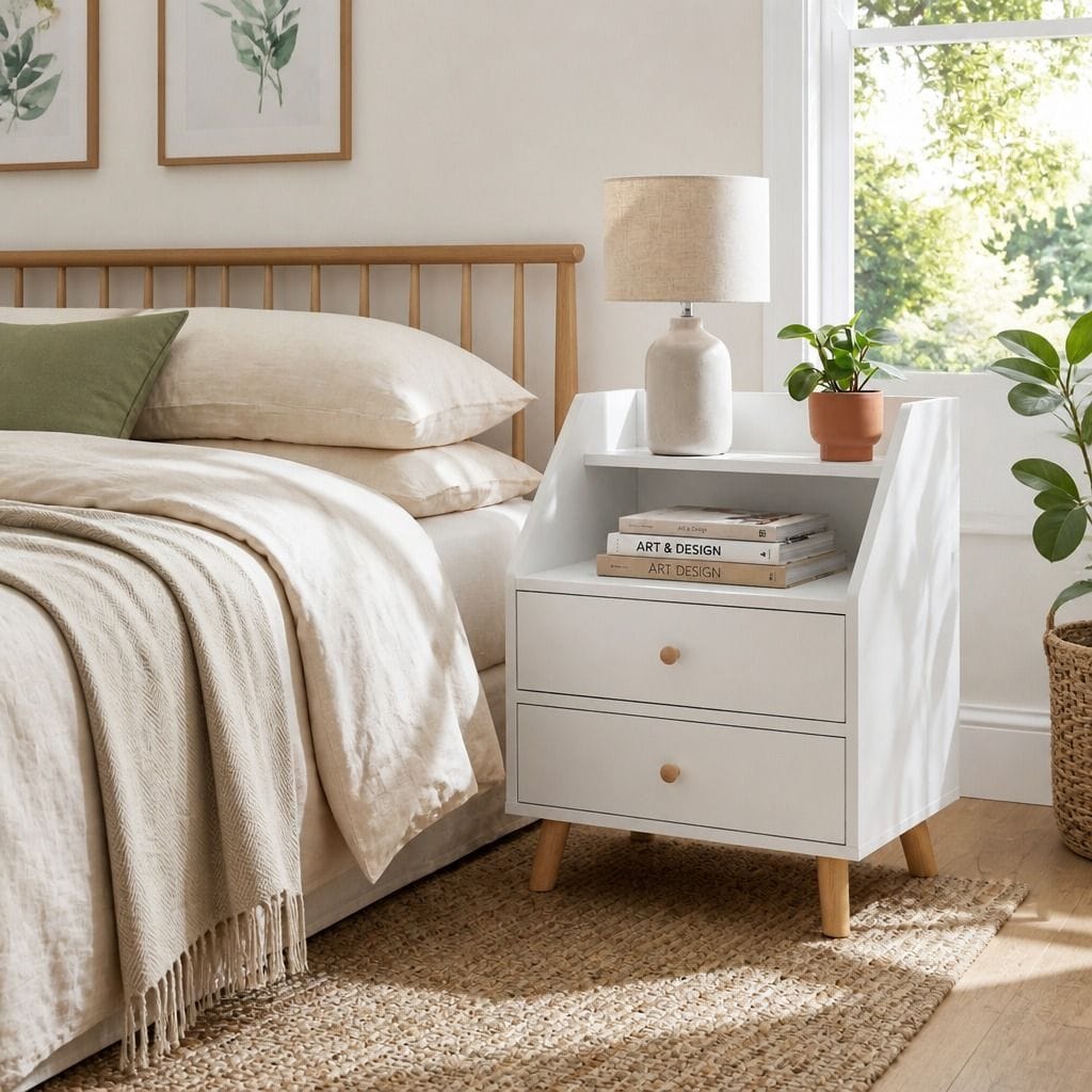Bedside Table Warm White Drawers 47x39x61cm