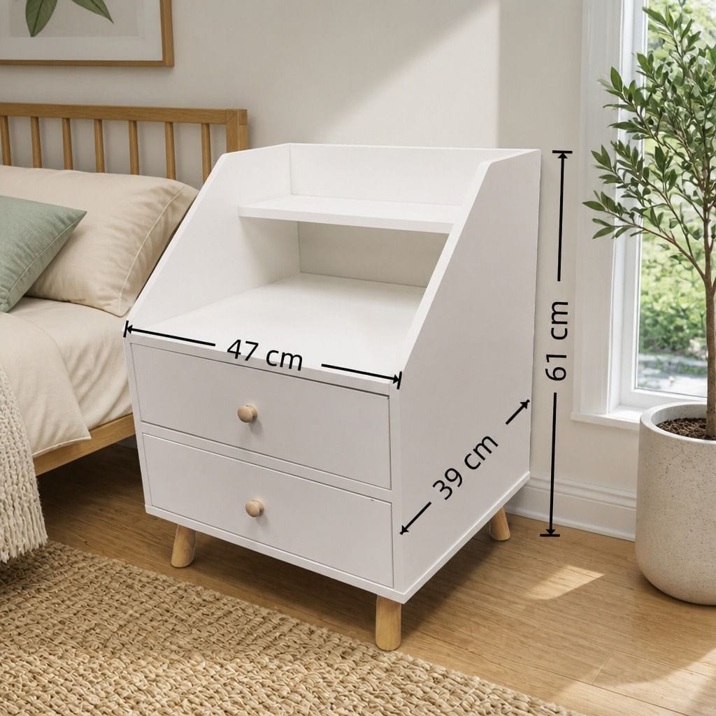 Bedside Table Warm White Drawers 47x39x61cm