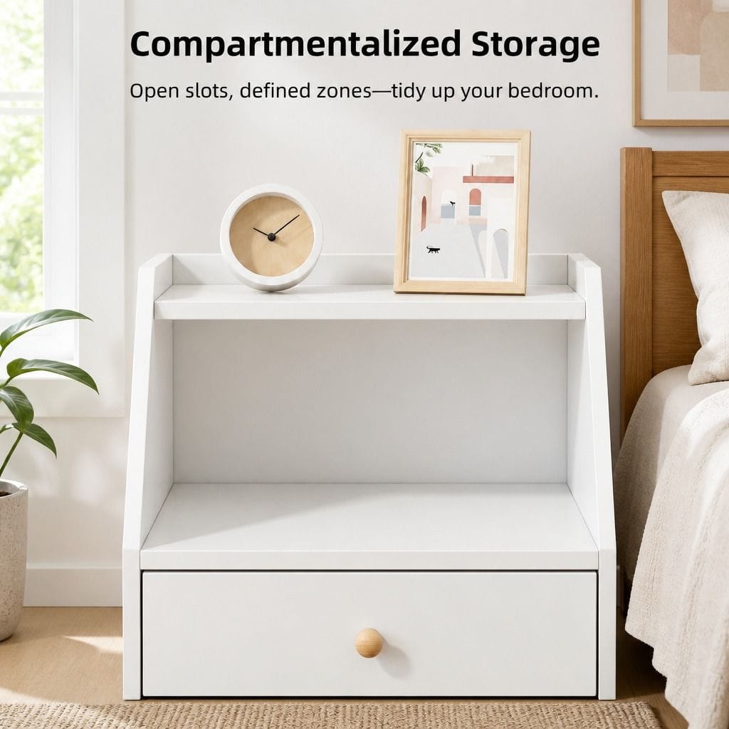 Bedside Table Warm White Drawers 47x39x61cm
