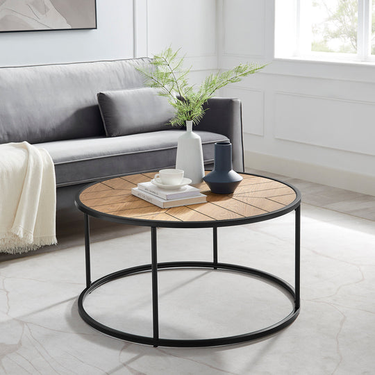 Chevron Coffee Table - Modern Engineered Wood Metal