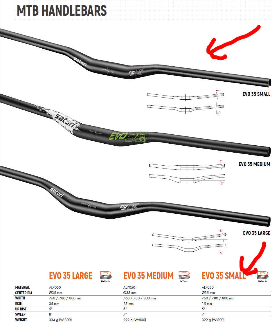 EVO 35 Small/Large Handlebar Compact Power at 355mm Rise with 355Mm