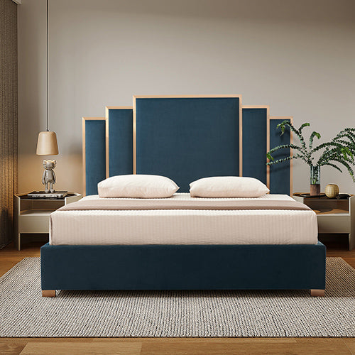 Turquoise Austin Bed Frame Padded Fabric High-Quality Slats Stainless Steel Feet