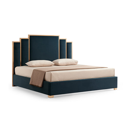 Turquoise Austin Bed Frame Padded Fabric High-Quality Slats Stainless Steel Feet