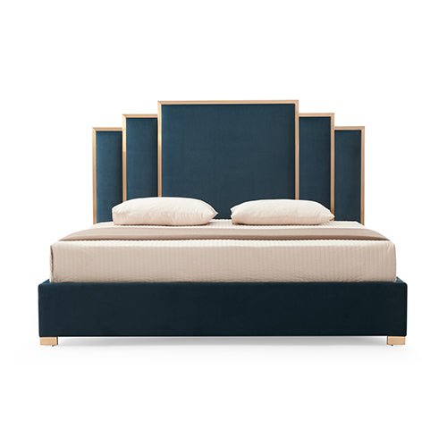 Turquoise Austin Bed Frame Padded Fabric High-Quality Slats Stainless Steel Feet