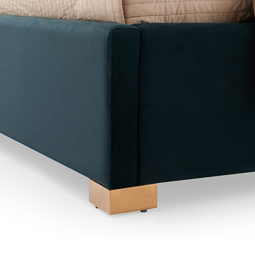 Turquoise Austin Bed Frame Padded Fabric High-Quality Slats Stainless Steel Feet