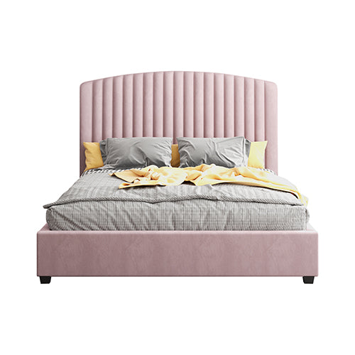 King Single Camelia Bed Frame Pink Velvet Upholstery High Headboard Metal Slats