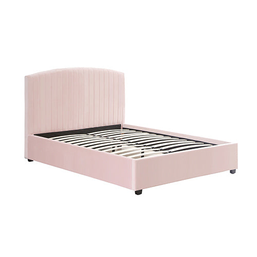 King Single Camelia Bed Frame Pink Velvet Upholstery High Headboard Metal Slats