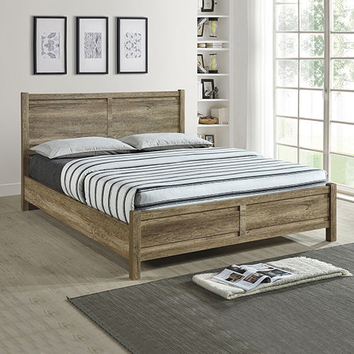 Queen - Queen Wooden-Look Bed Frame MDF Oak with Sturdy Slat Base