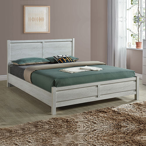 Queen Wooden-Look Bed Frame MDF White Ash with Sturdy Slat Base, White colour