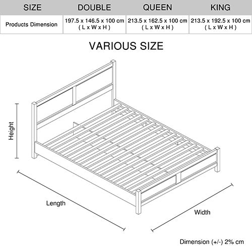 Queen Wooden-Look Bed Frame MDF White Ash with Sturdy Slat Base