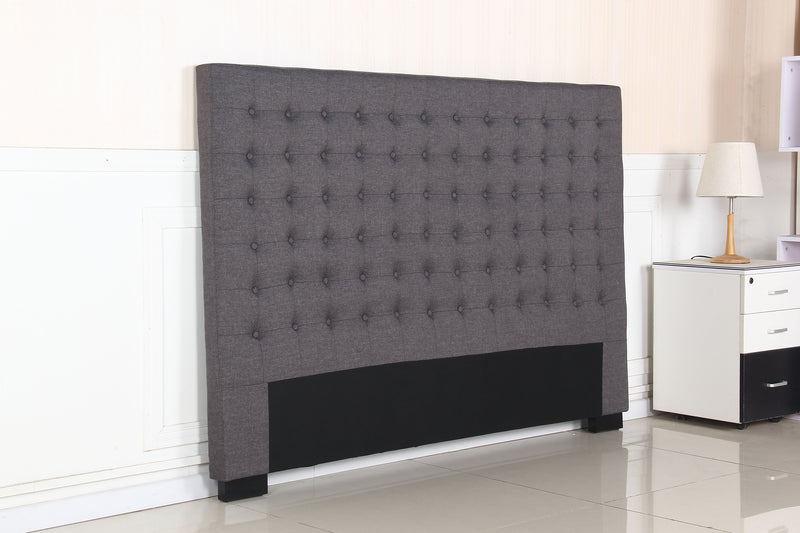 Bed Head King Charcoal Headboard Upholstery Fabric Tufted Buttons - Headboards