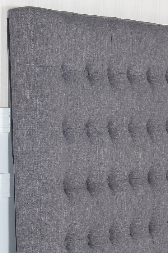 King - Bed Head King Charcoal Headboard Upholstery Fabric Tufted Buttons
