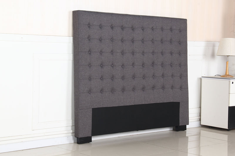 Bed Head Queen Charcoal Headboard Upholstery Fabric Tufted Buttons - Headboards