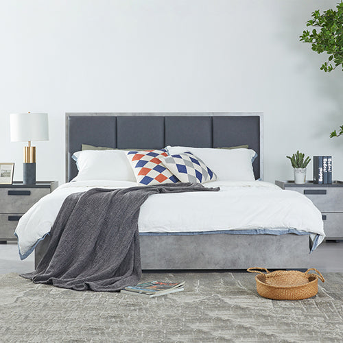 Beds & Bed Frames - Queen Size Bed Frame With Fabric Upholstery And MDF Base Cement Colour