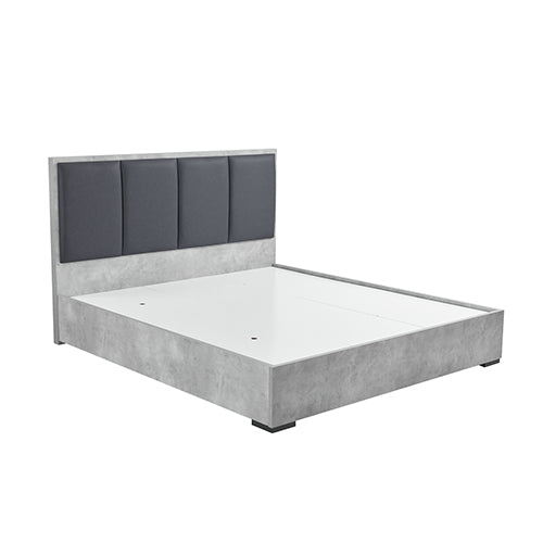 Queen Size Bed Frame With Fabric Upholstery And MDF Base Cement Colour