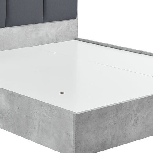 Queen Size Bed Frame With Fabric Upholstery And MDF Base Cement Colour