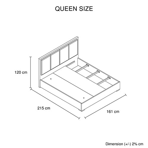 Queen Size Bed Frame With Fabric Upholstery And MDF Base Cement Colour