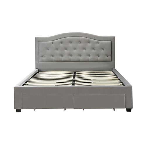 Emily Bed Frame Grey Velvet Fabric With Four MDF Drawers And Wheels-Queen Size