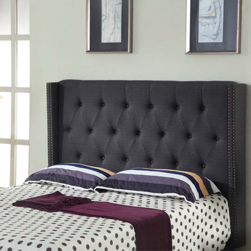 Modern Charcoal Upholstered Bed Head with Studded Buttons | Charcoal colour
