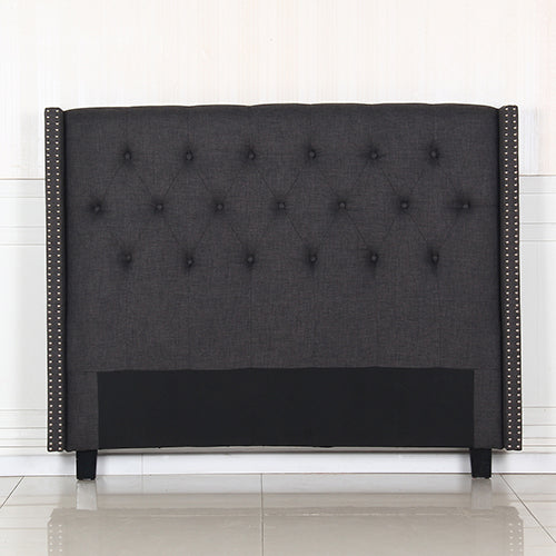 Modern Charcoal Upholstered Bed Head with Studded Buttons - Queen Size Colour Headboard