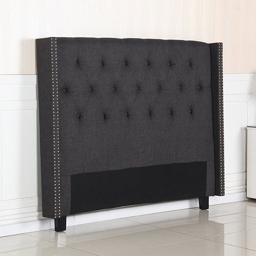 Queen Size Colour Headboard - Modern Charcoal Upholstered Bed Head with Studded Buttons
