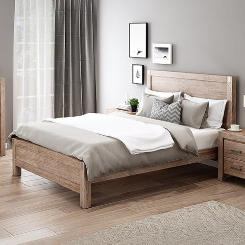 King Bed Frame Solid Acacia Wood Timber Mattress Base Oak - Beds & Bed Frames