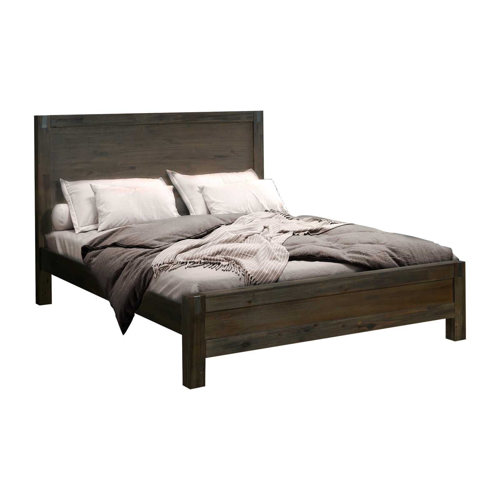 Bed Frame Queen Size Solid Acacia Wood Chocolate Finish