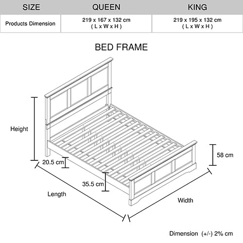 King Size Solid Wood Bed Frame With Slatted Support Grey