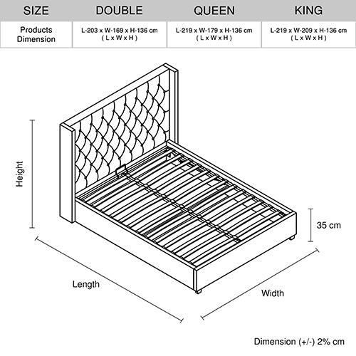 King Size Veronica Bed Frame Grey Linen Fabric Winged Gas Lift Structure