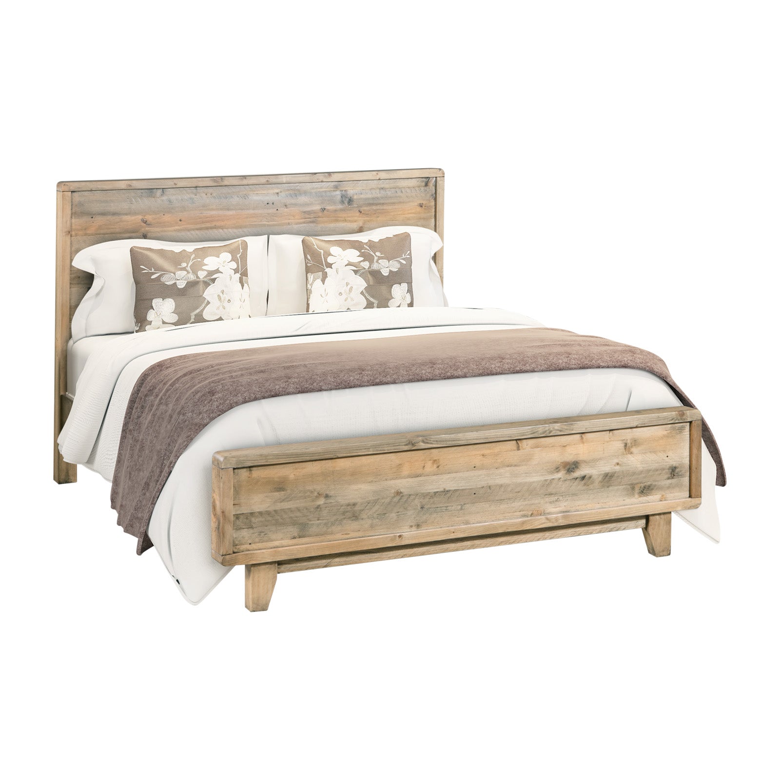 Double Size Solid Wood Bed Frame With Antique Light Brown Finish