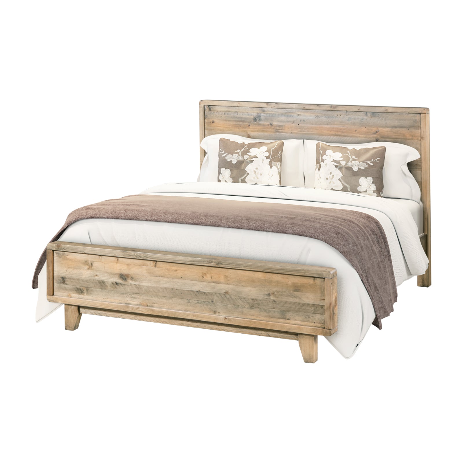 Double Size Solid Wood Bed Frame With Antique Light Brown Finish