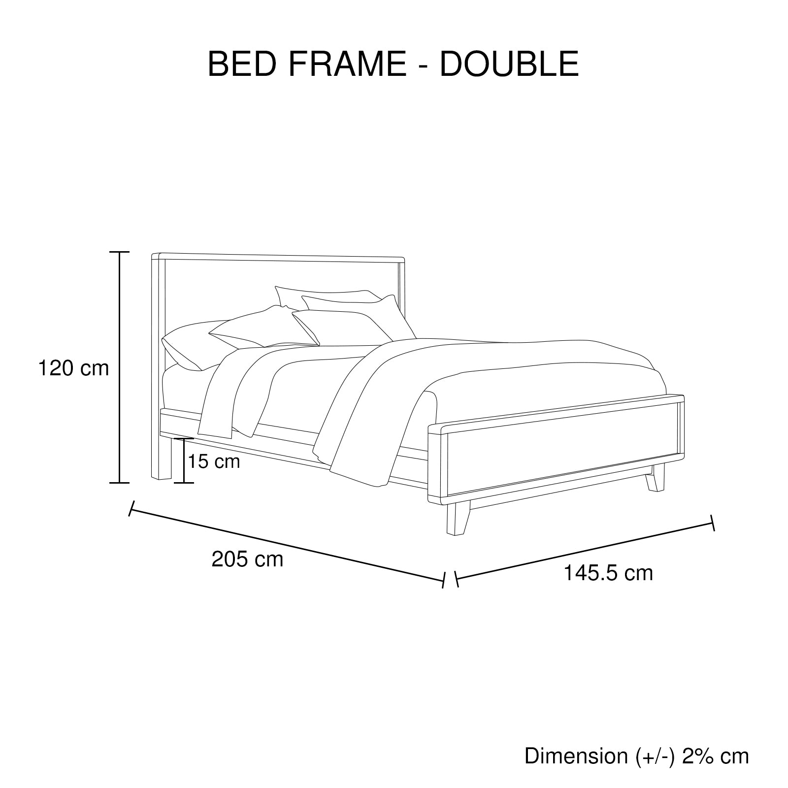 Double Size Solid Wood Bed Frame With Antique Light Brown Finish
