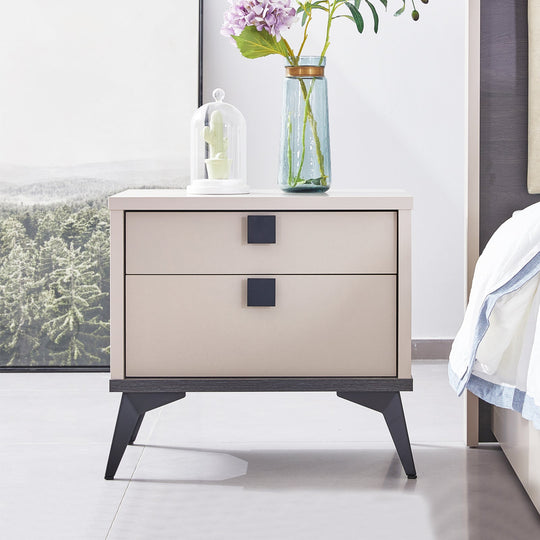 Modern Champagne Nightstand - 2 Drawer Bedside Table | 2 Drawer