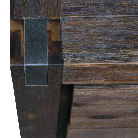 Bedside Table 2 Drawers Night Stand Solid Wood Acacia Storage In Chocolate, Wood finish