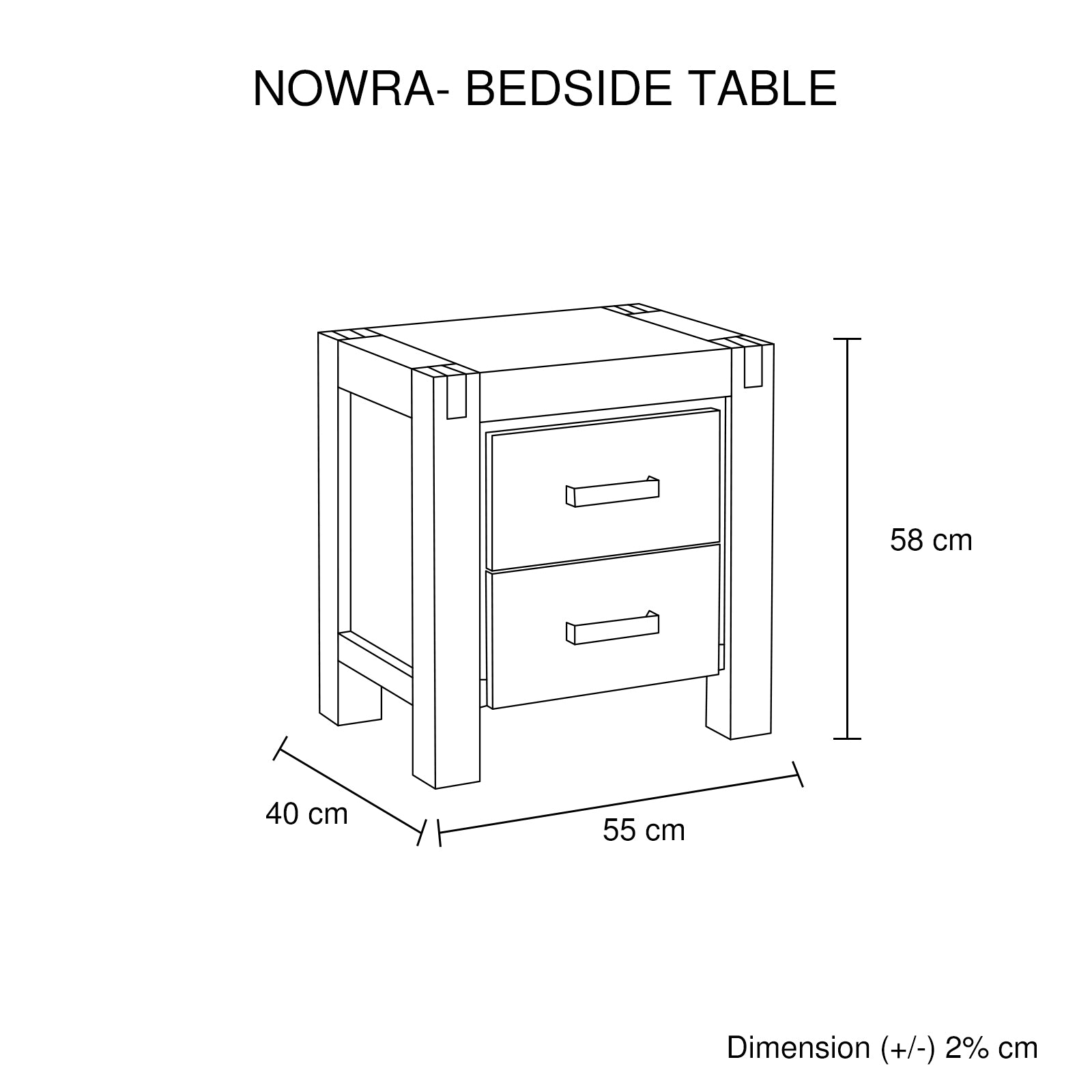 Bedside Table 2 Drawers Night Stand Solid Wood Acacia Storage In Chocolate