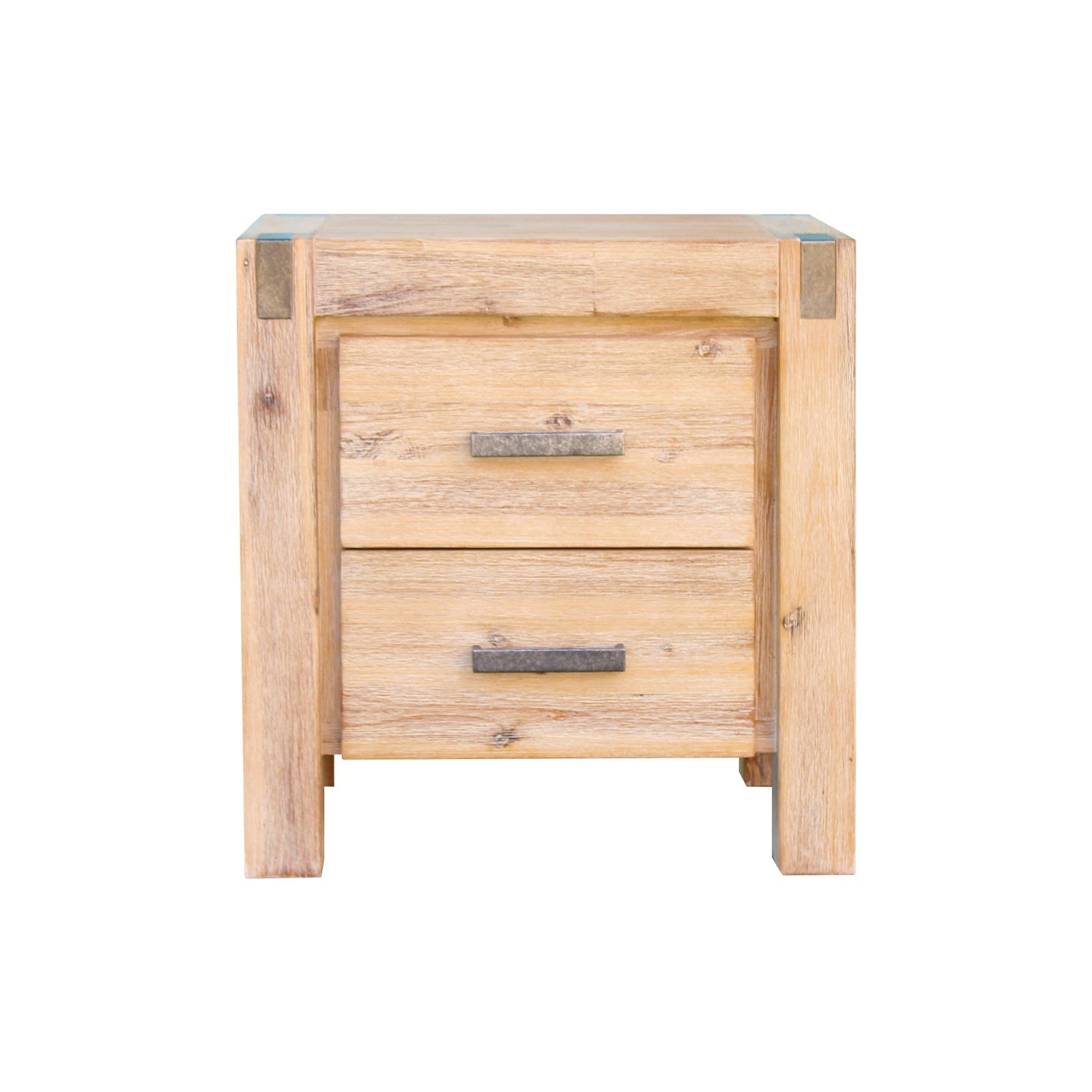 Colour - Bedside Table 2 Drawers Night Stand Solid Wood Acacia Oak
