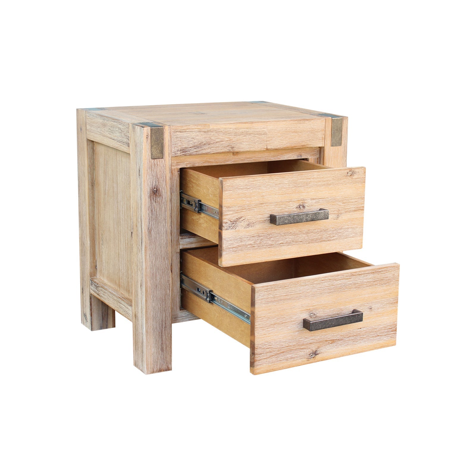 Wood finish - Bedside Table 2 Drawers Night Stand Solid Wood Acacia Oak