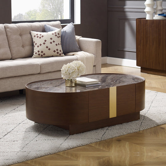 Coffee Table Mdf Board Melamine Interior Ample Storage In Dark Walnut Colour, Walnut colour
