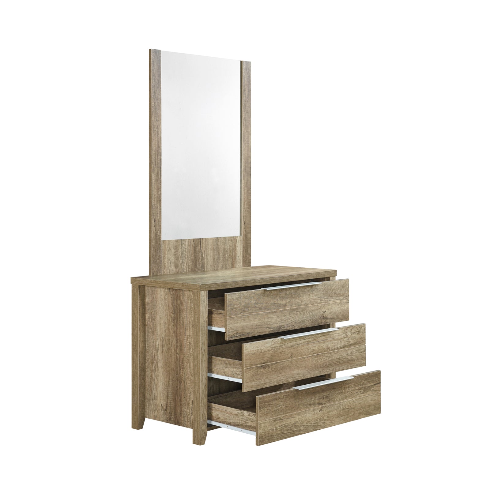 Dresser with 3 Storage Drawers in Natural Wood like MDF in Oak Colour with Mirror | Makeup Organisation & Storage