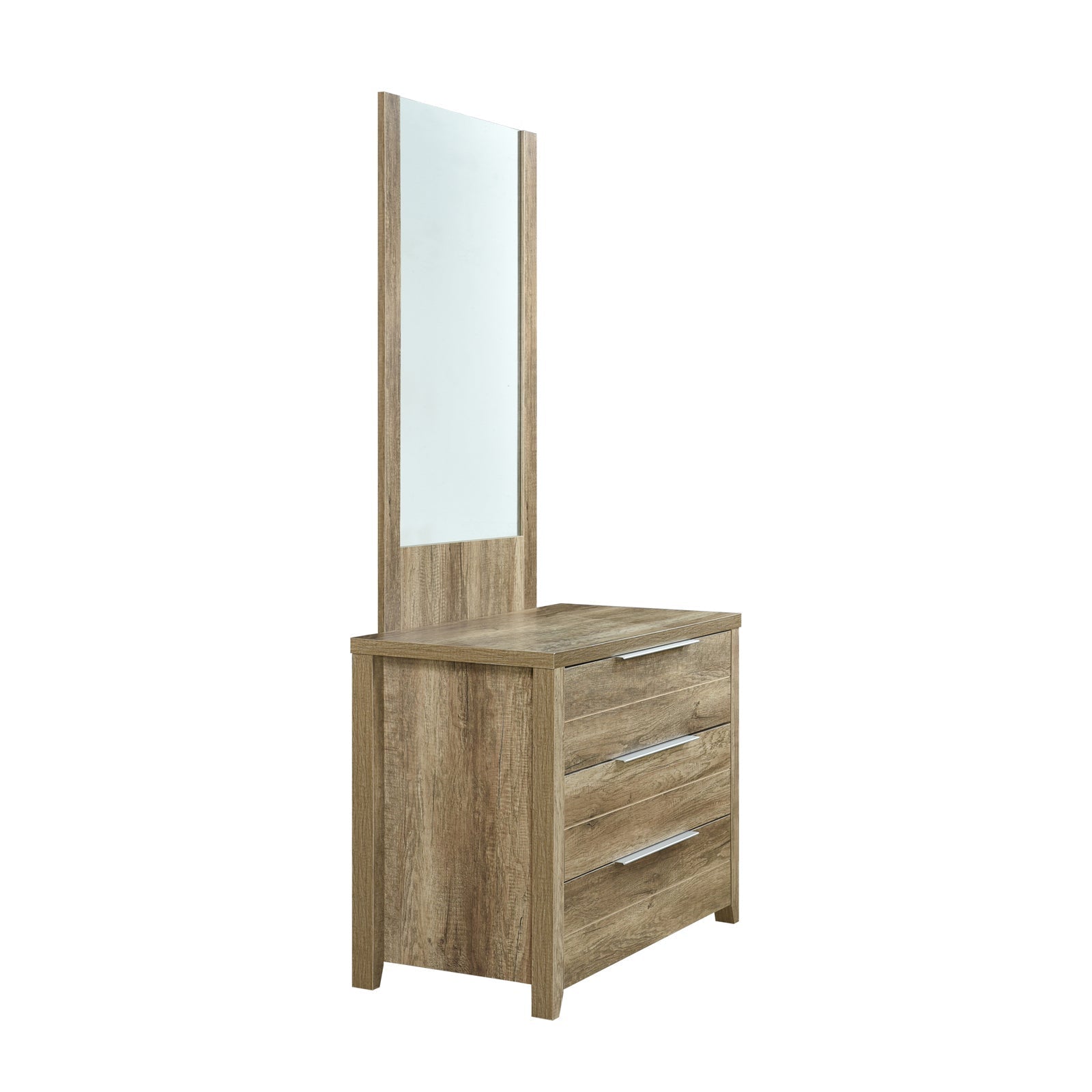 Dresser with 3 Storage Drawers in Natural Wood like MDF in Oak Colour with Mirror | Natural colour